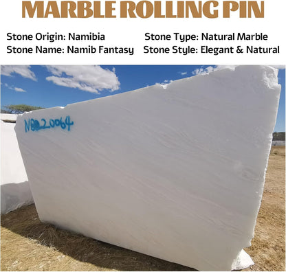 Koville African Natural Marble Rolling Pin, Non-Stick Polished Dough Roller, Pasta, Dumpling, Fondant, Pie Crust, Bread, Pizza Dough, Kitchen Baking Pastry Tools with Mat/Scraper（Namib Fantasy）