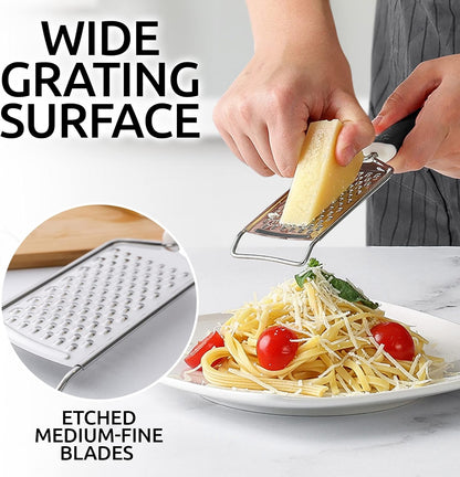 Zulay Kitchen Professional Cheese Grater Stainless Steel - Durable Rust-Proof Metal Lemon Zester Grater With Handle - Flat Handheld Grater For Cheese, Chocolate, Spices, And More - White