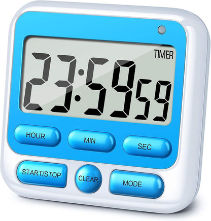 KTKUDY Digital Kitchen Timer with Mute/Loud Alarm Switch ON/Off Switch, 12-Hour Clock & Alarm, Memory Function Count Up & Count Down for Kids Teachers Cooking, Large LCD Display, Strong Magnet (Black)