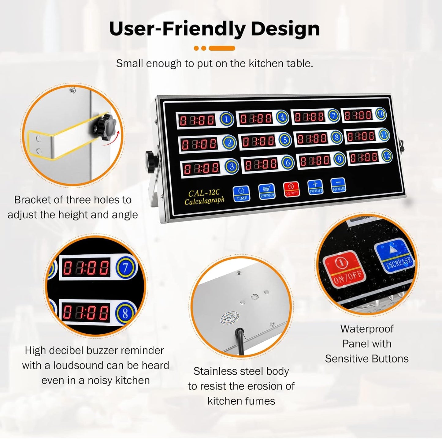 BEAMNOVA 12 Channels Digital Kitchen Timer for Cooking Loud Alarm Stainless Steel Clock Hours and Minutes Seconds Volume Control Electronic Calculator