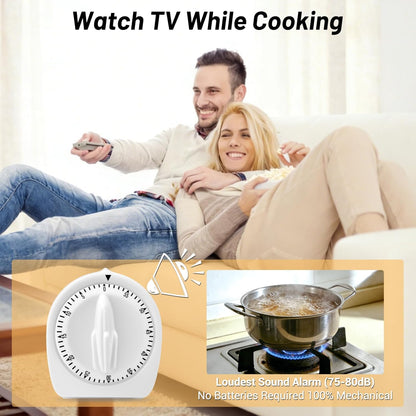 Kitchen Timers for Cooking,60 Minute Wind Up Timer,Visual Mechanical Timer,with Loud Alarm,No Batteries Required,Manual Countdown Timers for Classroom, Home, Study and Cooking (White)