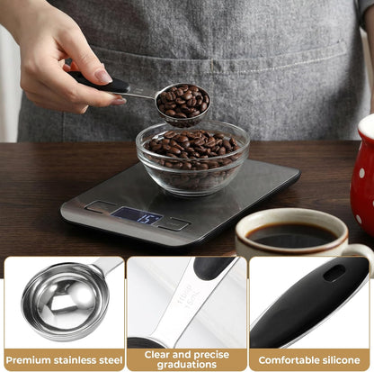 1PCS 1 Tbsp(3tsp, 15ml, 1/2oz), Tablespoon Measuring Spoons Coffee Scoop With Black Silicone Grip, Stainless Steel Measure for Coffee Pet Food Grains Dry Goods, Short Handle Fits Into