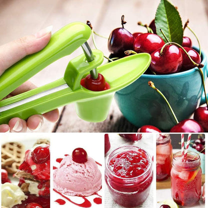 Cherry Pitter,Olive Seed Remover Tool with Food-Grade Silicone Cup,Portable Fruit Corer Cherry Stoner Kitchen Aid Machine with Space-Saving Lock Design(Green)