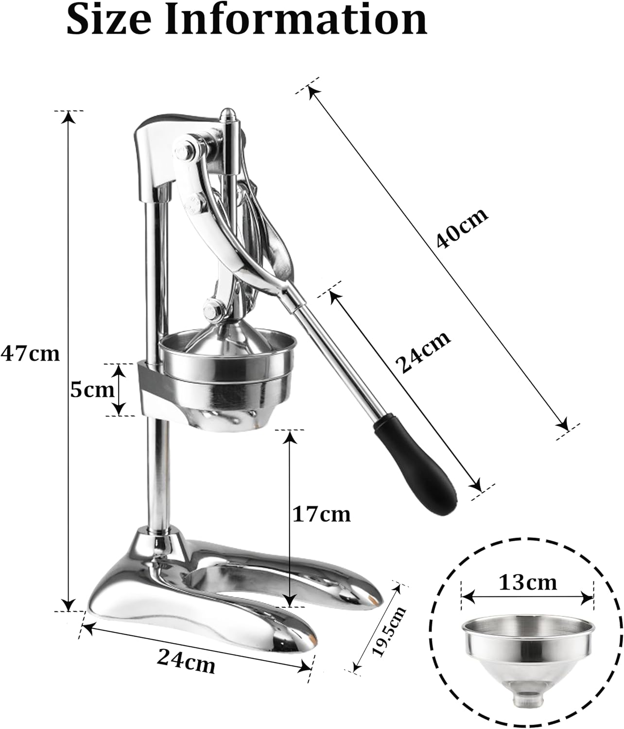 LIU&LIU Citrus Juicer with Lever Press,Hand Press Fruit Juicer with 304 Material Pressure Lid and Filter Screen, Removable and Easy to Clean,Silver