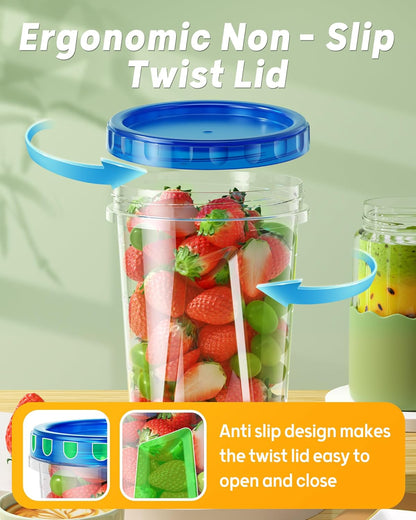 BiuLeon 6 Pack-24 oz Freezer Storage Containers, Plastic Food Storage Containers with Twist Top Lids, BPA Free and Reusable Soup Containers with Lids, Leakproof/Microwave/Dishwasher Safe
