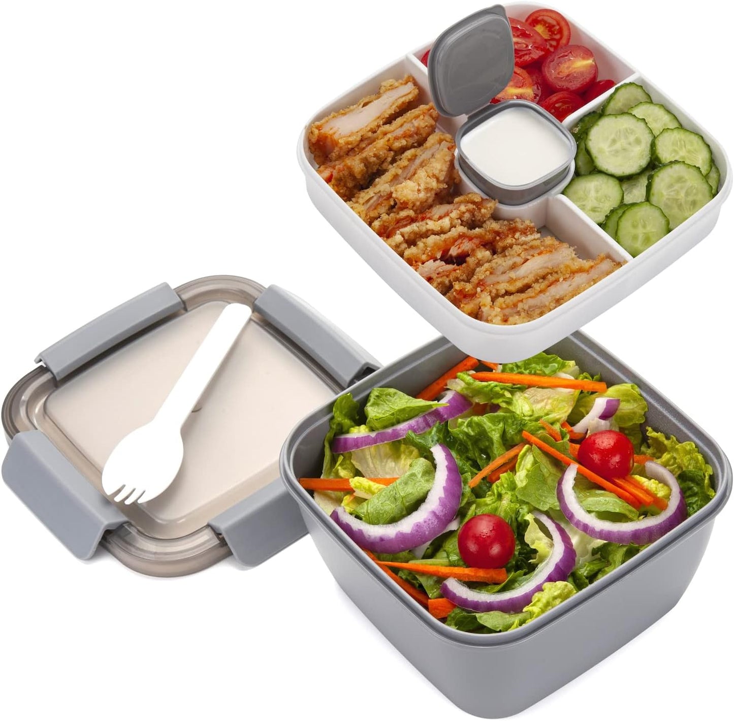 Freshmage Salad Lunch Container To Go, 52-oz Salad Bowls with 3 Compartments, Salad Dressings Container for Salad Toppings, Snacks, Men, Women (Blue)