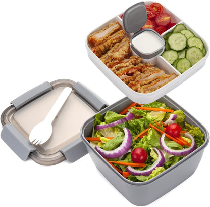 Freshmage Salad Lunch Container To Go, 52-oz Salad Bowls with 3 Compartments, Salad Dressings Container for Salad Toppings, Snacks, Men, Women (Blue)