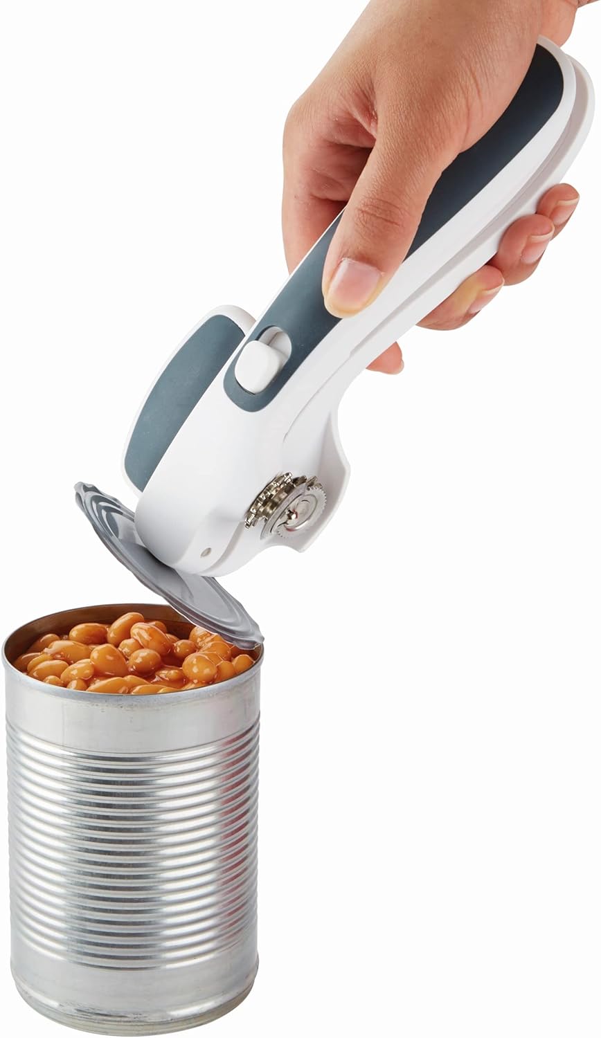 Zyliss E930043 Can Opener Lock and Lift, Plastic/Stainless Steel, White/Grey, Manual Tin Opener, Safe and Easy Lid Removal/Disposal, Lock and Unlock Safety, Dishwasher Safe