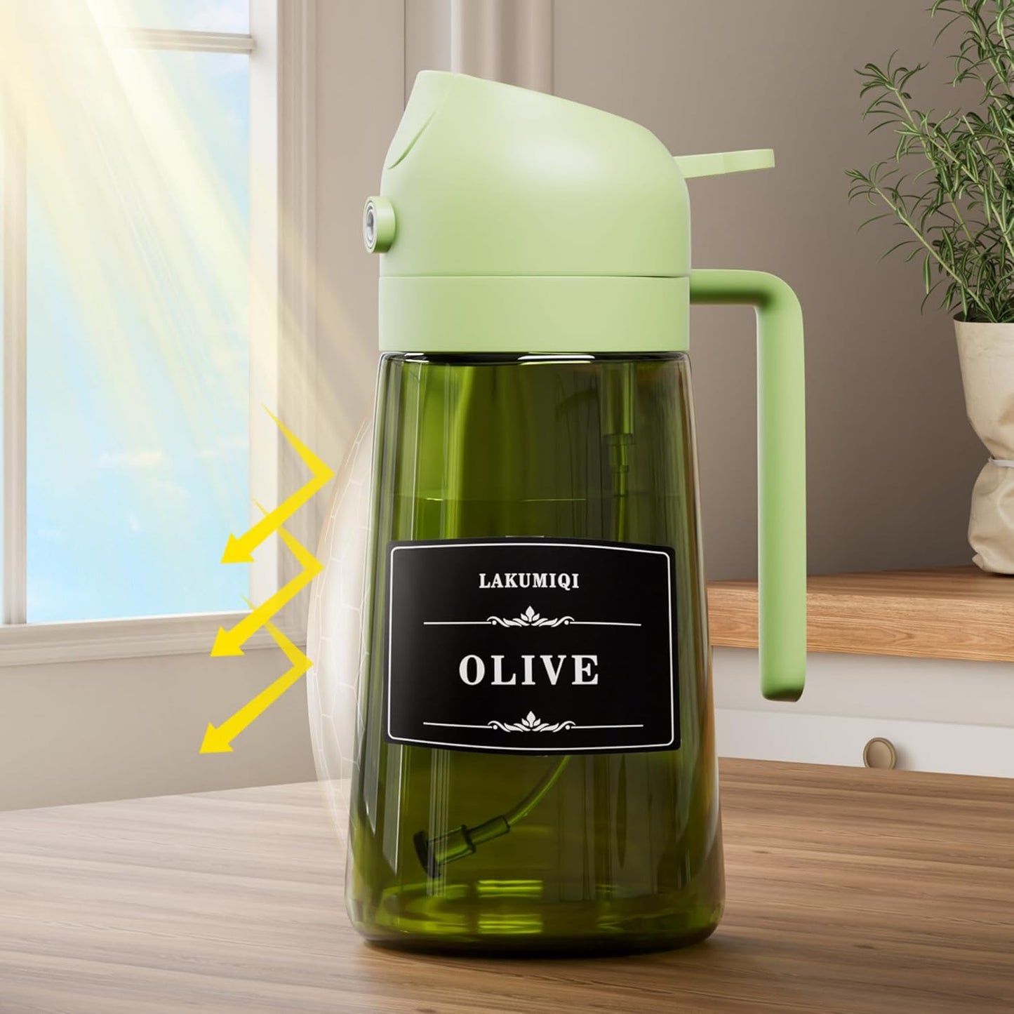 LAKUMIQI 2 in 1 Oil Sprayer for Cooking, 16oz Olive Oil Dispenser Bottle for Kitchen, Food Grade Light-Blocking Leak Proof Glass Spray Bottle for Salad, Air Fryer, BBQ
