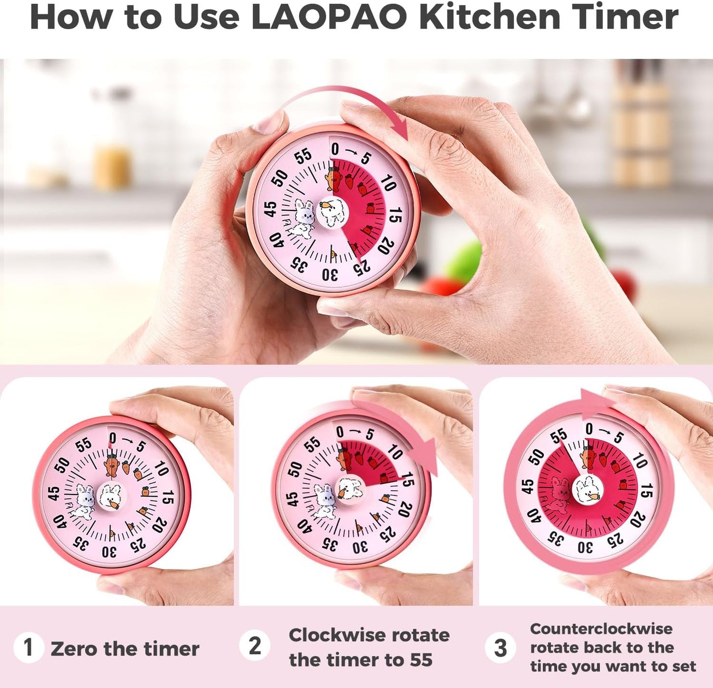 Kitchen Timer, Kitchen Countdown Cooking Reminder No Battery Required Magnetic Time Management Timer, Xmas Gift, Green