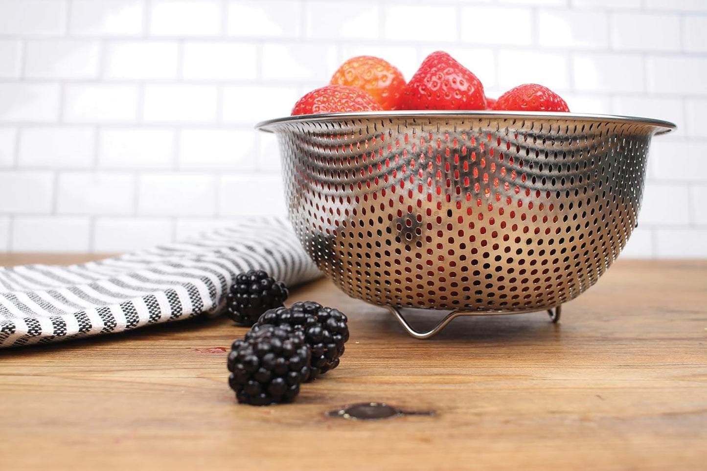 RSVP International Endurance Kitchen Collection Colander Strainer, Mini, Pierced Stainless Steel