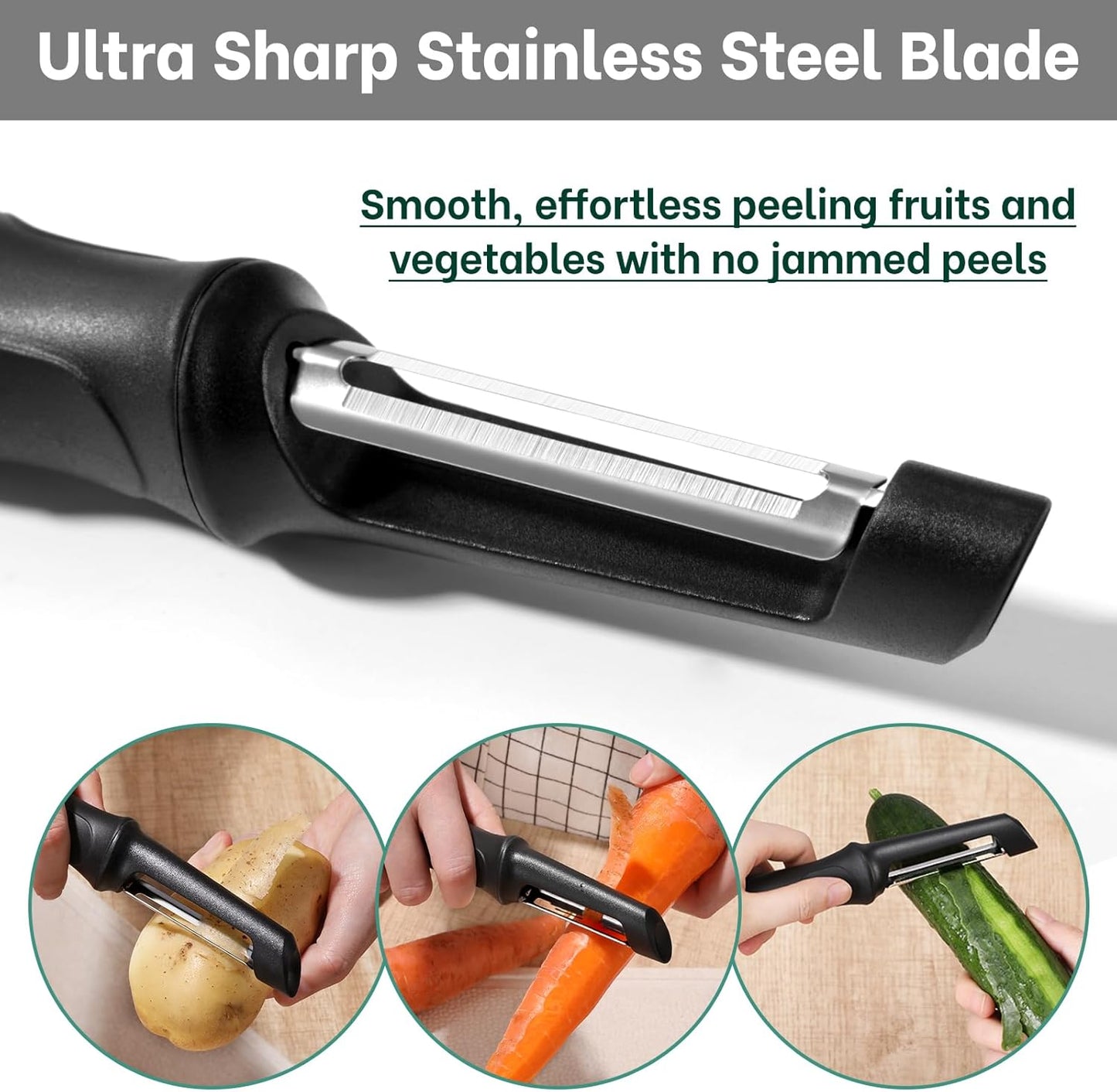 Beneno Swivel Vegetable Peeler, Razor-Sharp Smooth Peeling Potato Peelers with Stainless Steel Blades, Ergonomic Comfort Non-Slip Rubber Handle, Kitchen Peelers with Potato Eye Remover (2, Red)
