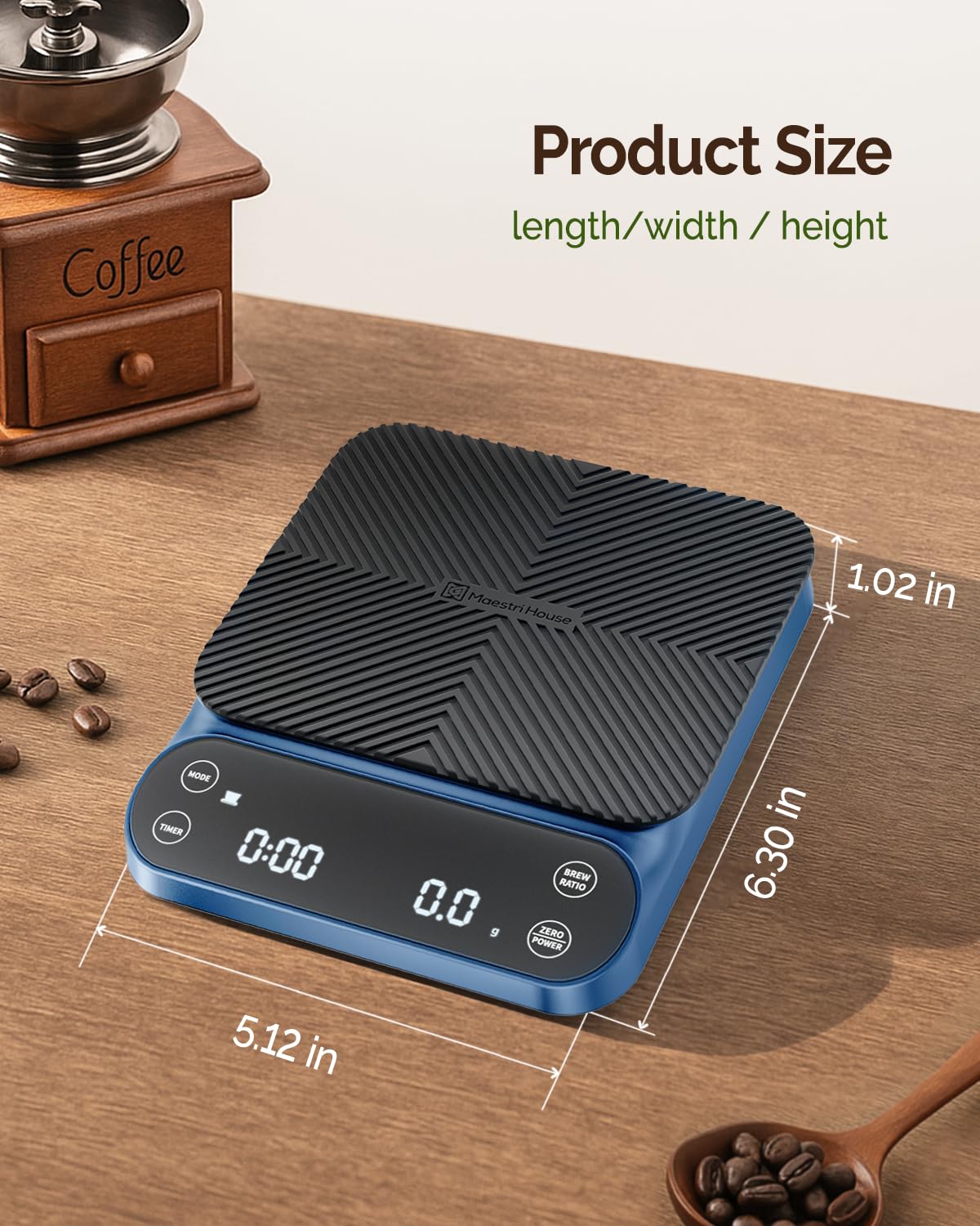 Maestri House S3 Coffee Scale with Timer, 3kg/0.1g Rechargeable Digital Scale, 3 Brew Modes, Adjustable Ratios & Flow Rate Display, Barista-Grade for Pour-Over, Espresso, French Press – Black
