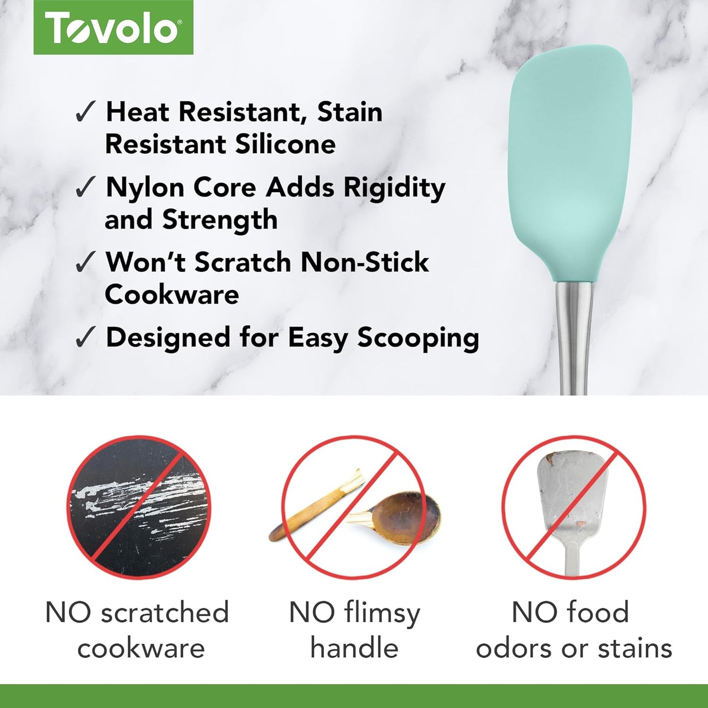 Tovolo Flex Core Silicone Spatula Spoonula Set of 2 for Non Stick Cast Iron Cooking & Baking, Dishwasher Safe Heat Resistant BPA Free Long Stainless Steel Handle Kitchen Utensil, Charcoal Gray