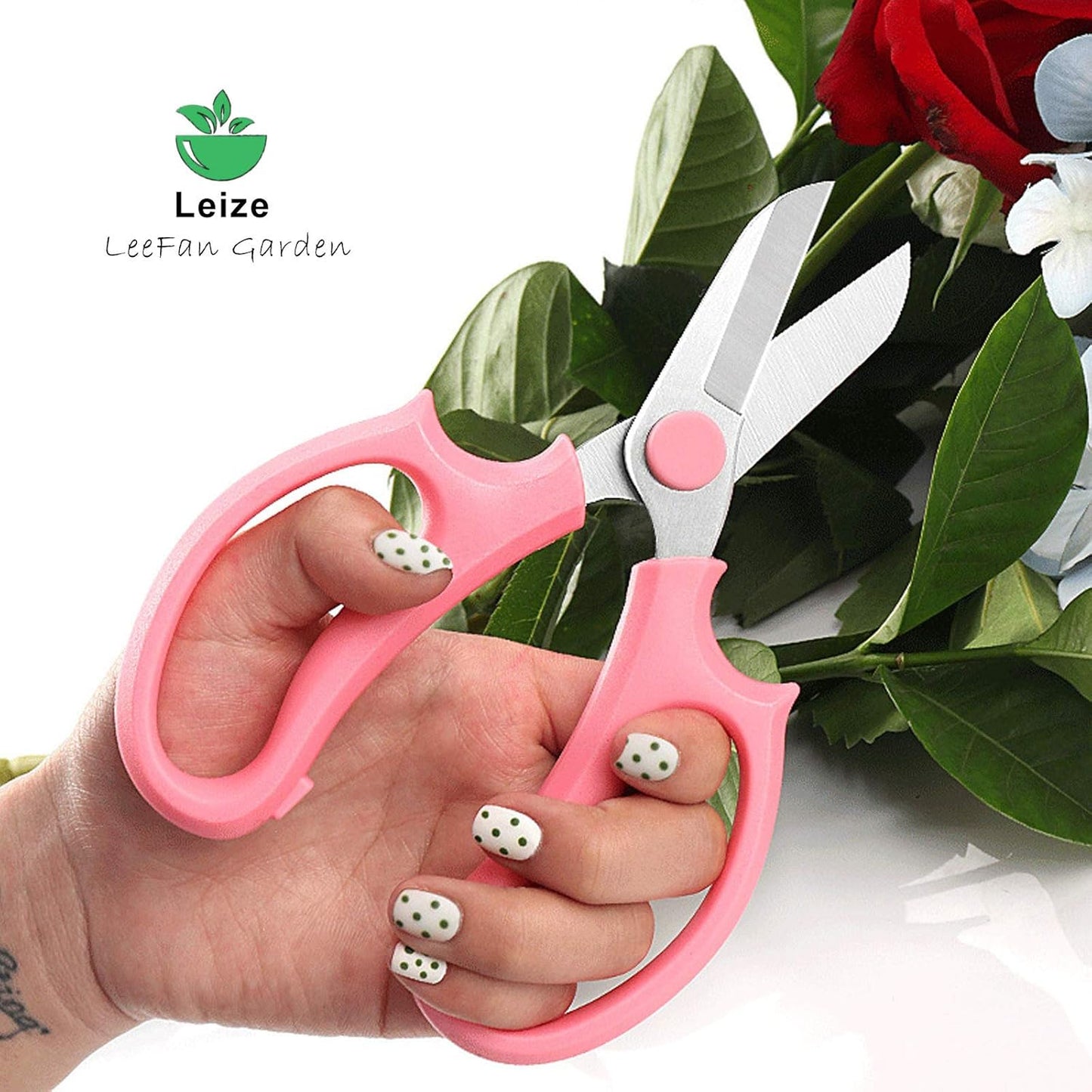 Leize Flower Scissors, Premium Thickened Stainless Steel Floral Shears, Strong Pruner for Flowers, Branches and Leaves (Grey Green Slender)