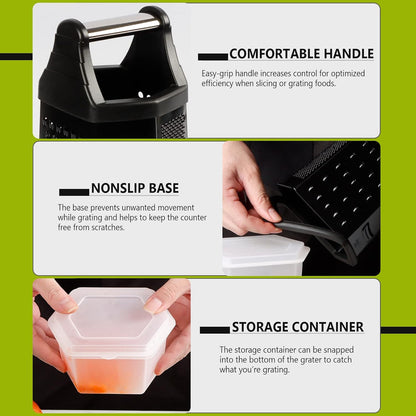 Box Grater, Cheese Grater Shredder Stainless Steel with 6 Sides, Best for Parmesan Cheese, Vegetables, Potatoes, Carrot, Ginger, Mandoline Vegetable Slicer with Detachable Container, Silver