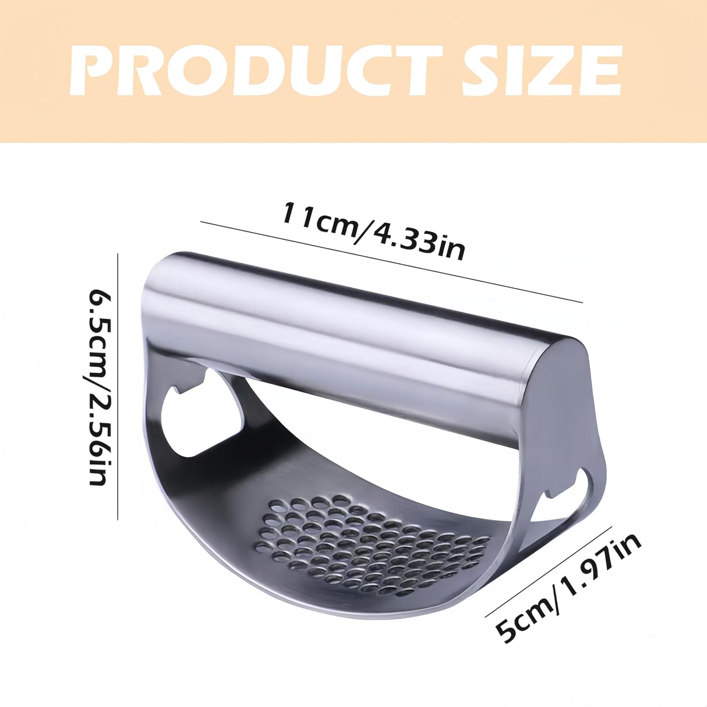 Stainless Steel Garlic Presser, 2025 Upgrade Garlic Press Rocker Garlic Mincer Garlic Press Stainless Steel, Garlic Chopper with Peeler and Cleaning Brush Kitchen Tools (1, Silver)