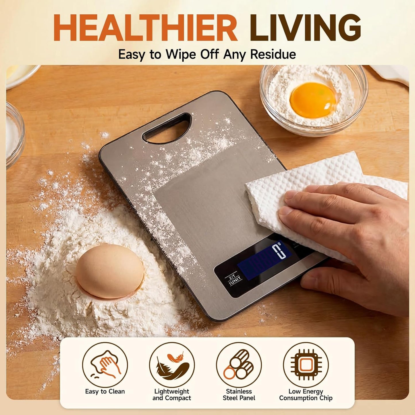 Food Scale, Digital Food Scale, Kitchen Scale with Hang Loop, 11lb Precise Baking Scale, Stainless Steel–High Precision Digital Scale for Food, Measures Grams, Ounces, Perfect for Home Cooking Baking