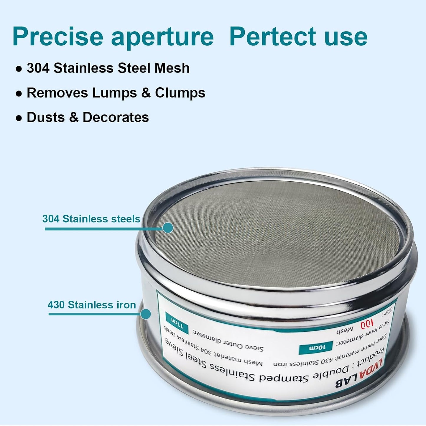 304 Stainless Steel Mesh Lab Sieve, 325 Mesh (0.045mm) Aperture Test Sieve, 4inch(10cm) Economy Standard Analysis Sample Test Sieves for Industrial Laboratory Homes - Colors B