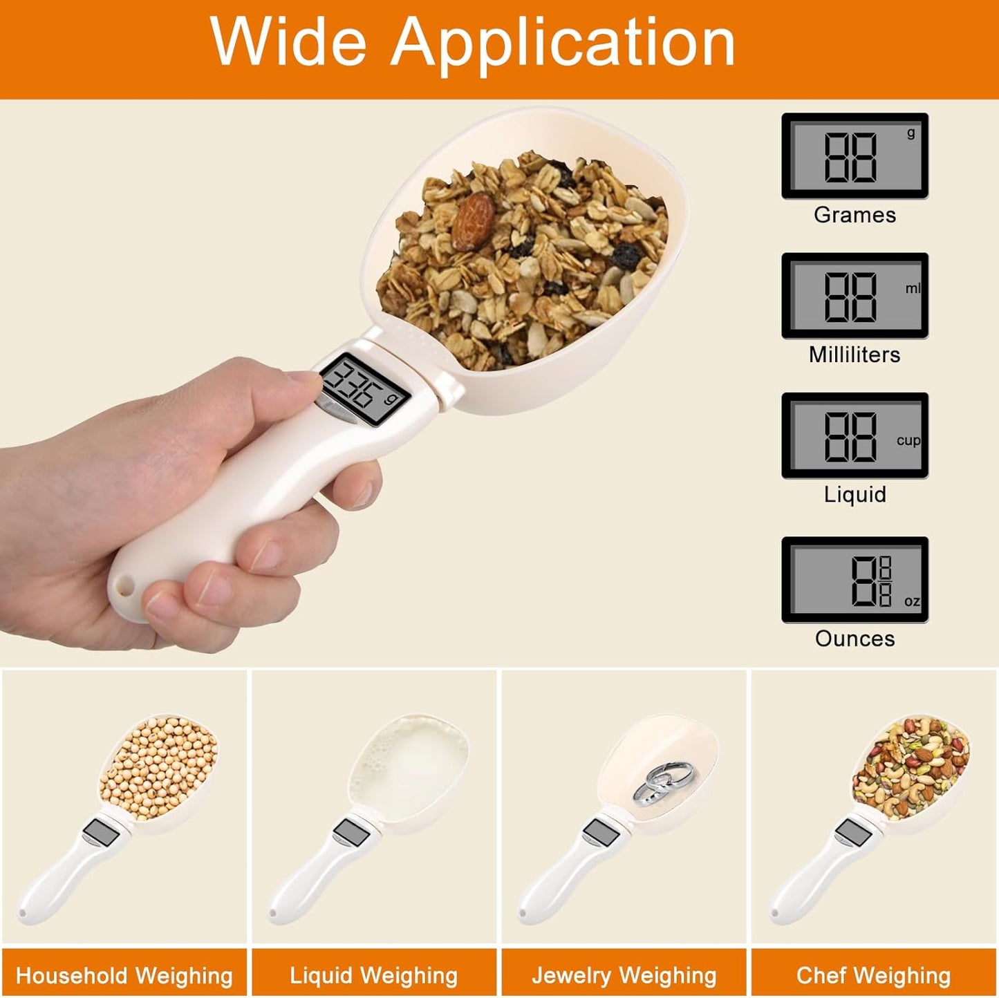 Digital Measuring Spoon, Weighing Food Measuring Scoop Scale, LCD Electronic Food Scale for Kitchen Gadget, Baking Cooking Coffee, Pet Dog Cat Food, High Precision Grams Measuring Cup, Mom Dad Gifts
