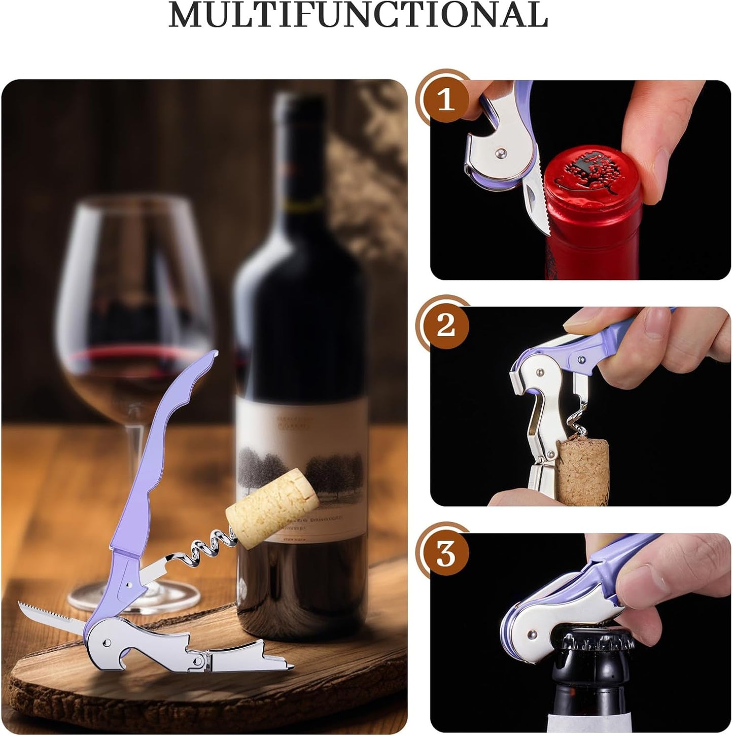 HYZ 2-Pack Wine Opener Waiter Corkscrew, Professional Wine Key for Servers, Bartender, with Foil Cutter, Manual Wine Bottle Opener Double Hinged (Black)