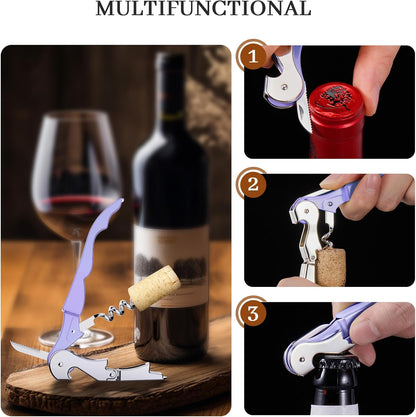 HYZ 2-Pack Wine Opener Waiter Corkscrew, Professional Wine Key for Servers, Bartender, with Foil Cutter, Manual Wine Bottle Opener Double Hinged (Black)