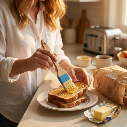 Pastry Basting Brush - Food Grade, 2 PCS 1.5 Inch Natural Bristle Pastry Brush, Heat Resistant Wooden Handle Butter Brush, Basting Brush for Cooking, BBQ, Baking, Egg Wash, Oil, Blue