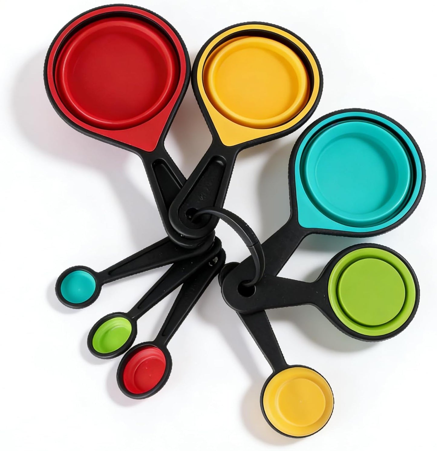 Adjustable Measuring Spoons & Cups Set, 8-Piece.Collapsible Silicone Measuring Cups & Flat Folding Spoons. Dishwasher Safe, Space-Saving Design for Baking, Cooking, and Camping.