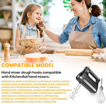 6 Pcs Hand Mixer Beater Attachments for KitchenAid Hand Mixers KHM3 KHM5 KHM7 KHM9, Stainless Steel Hand Mixer Beaters, Whisk, Blending Rod and Dough Hooks