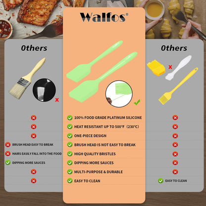 Walfos 600°F Heat Resistant Silicone Basting Brushes BPA Free Pastry Brush, Spread Oil Butter Sauce for BBQ Grill Baking Kitchen Cooking, Dishwasher Safe (2 SIZE)
