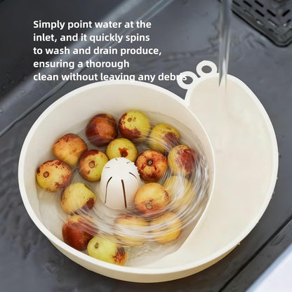 CRIVERY Snail-Shaped Fruit Washer, Automatic Vegetable and Fruit Washer, Multipurpose Rinse Drain Basket, Spinner Bowls, Beige, Plastic, Modern, Sink-Strainers