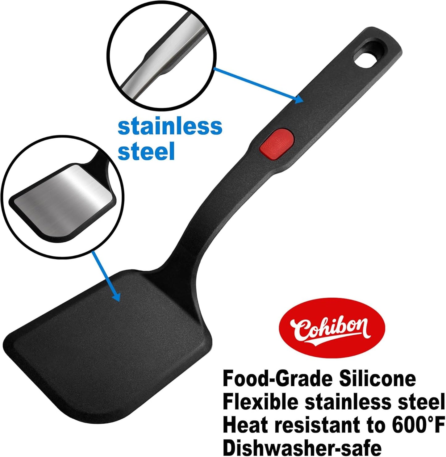 2 Piece Silicone Pancake Spatula Turner, 600°F Heat Resistant Cooking Spatulas for Nonstick Cookware, Large Kitchen Utensils BPA Free Spatula Set for Egg, Pancake, Burger