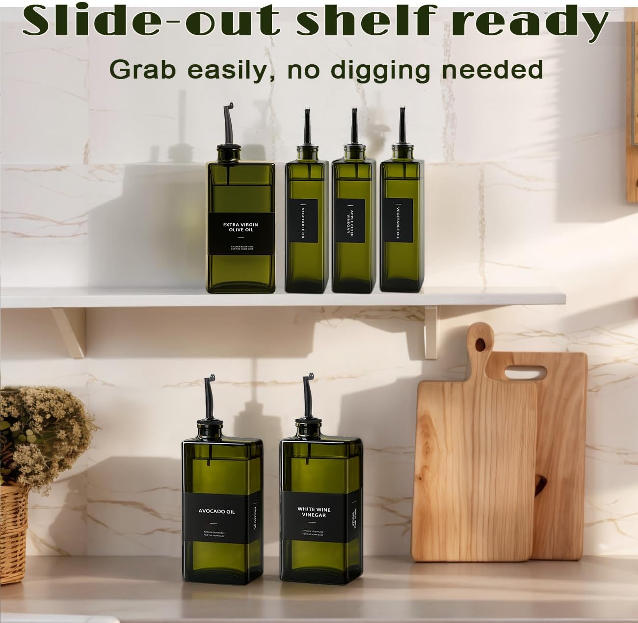 Olive Oil Dispenser Bottle for Kitchen- 16.9oz Oil Bottles UV Protection, Oil and Vinegar Dispenser Set, Drip-Free Pourer, Elegant Kitchen Essential- 16.9oz, Set of 2