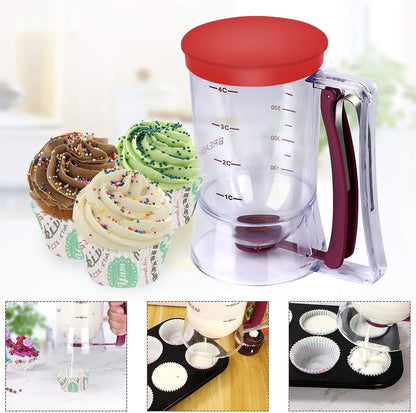 BBSTARZ Pancake Batter Dispenser – 4-Cup Batter Dispenser with Squeeze Handle & Measuring Marks for Pancakes, Waffles, Muffins, Crepes & Cupcakes – Baking Tool(Red)