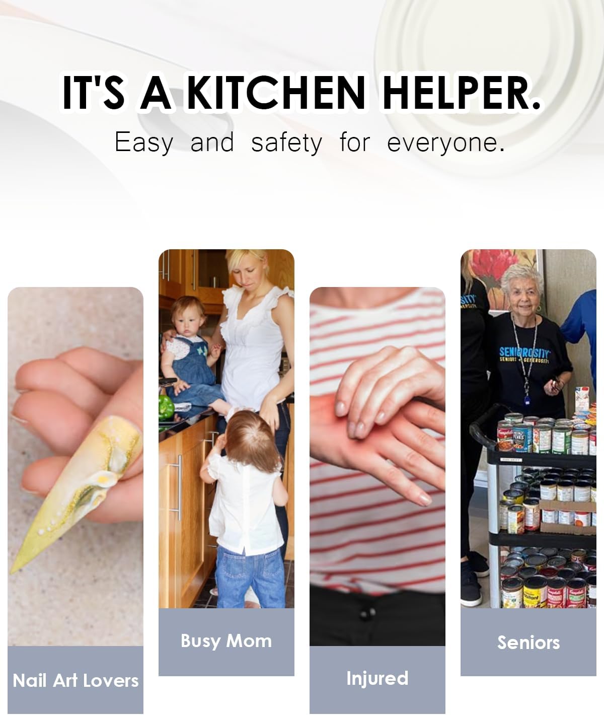 Electric Can Opener for Seniors - One Touch Automatic Kitchen Gadget, Smooth Edge Design for Safety & Arthritis-Friendly Use, Works with All Can Sizes