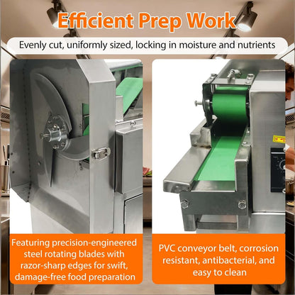 Commercial Vegetable Chopper, 150-300KG/H Electric Vegetable Cutter with Conveyor Belt & Stepless Speed Regulation, Professional Food Dicer for Veggie, Tomato, Lemon, Potato