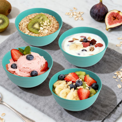 Wheat Straw Bowls Set with Lids, Unbreakable 40 OZ Cereal Bowls Set of 4, Salad Container for Lunch, Microwave & Dishwasher Safe Bowl Set for Kitchen, Picnic, RV, Camping, Multi