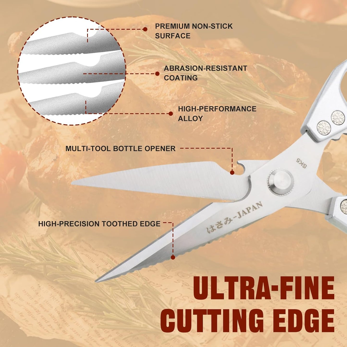 Herb Scissors, Shallot Scissors, Multipurpose 5 Blade Kitchen Herb Shears, Herb Cutter with Safety Cover and Cleaning Comb for Chopping Shallot Basil Chive Parsley