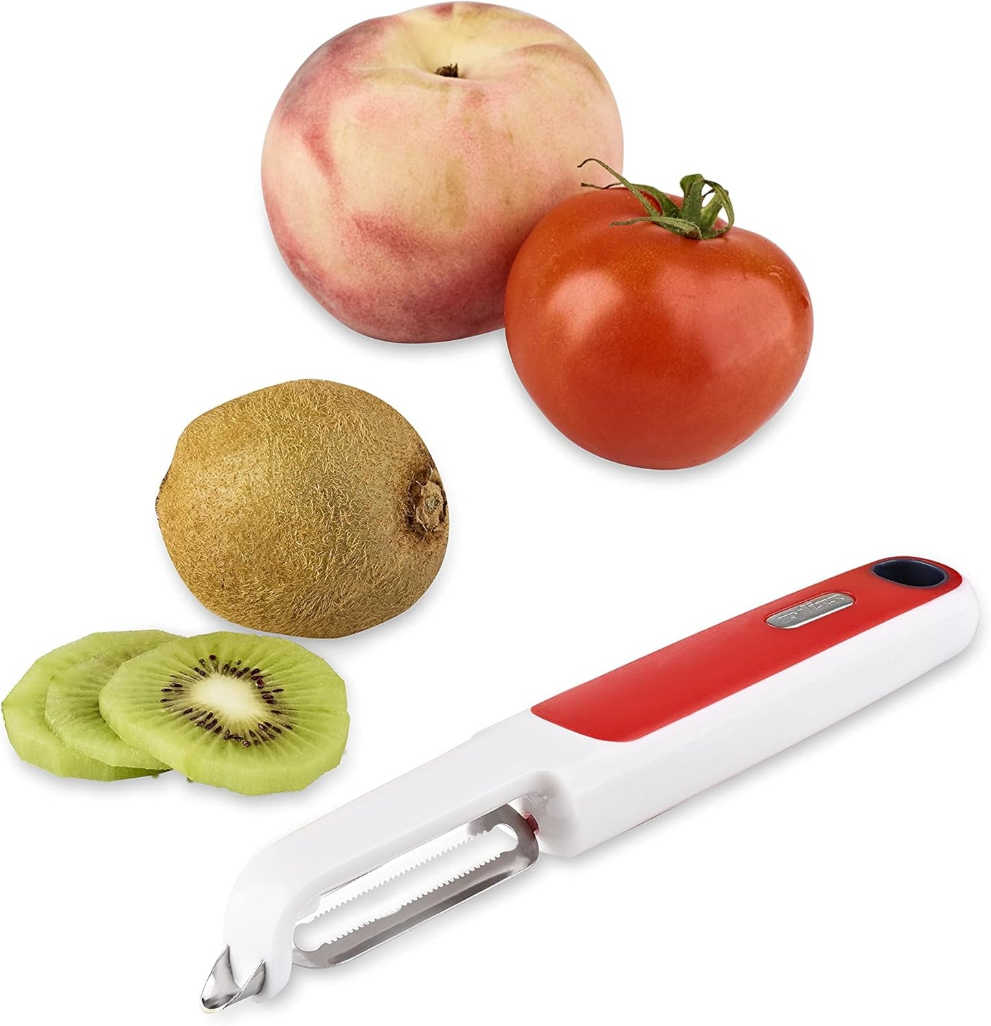 Zyliss Swivel Peeler – Ultra-Sharp Stainless Steel Blade for Potatoes, Carrots & Soft Fruits – Ergonomic Wheatstraw Grip – Built-in Eye Cutter & Safety Cover – Dishwasher Safe – Vegetable Peeler