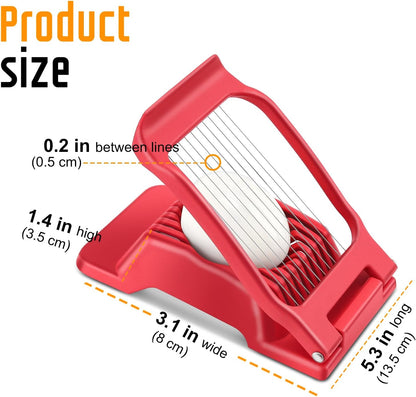 Egg Slicer for Hard Boiled Eggs, Stainless Steel Wire, Multipurpose Heavy Duty Aluminium Egg Cutter for Egg, Salads, Sandwiches, Strawberries, Mushrooms, Soft Cheese, Red