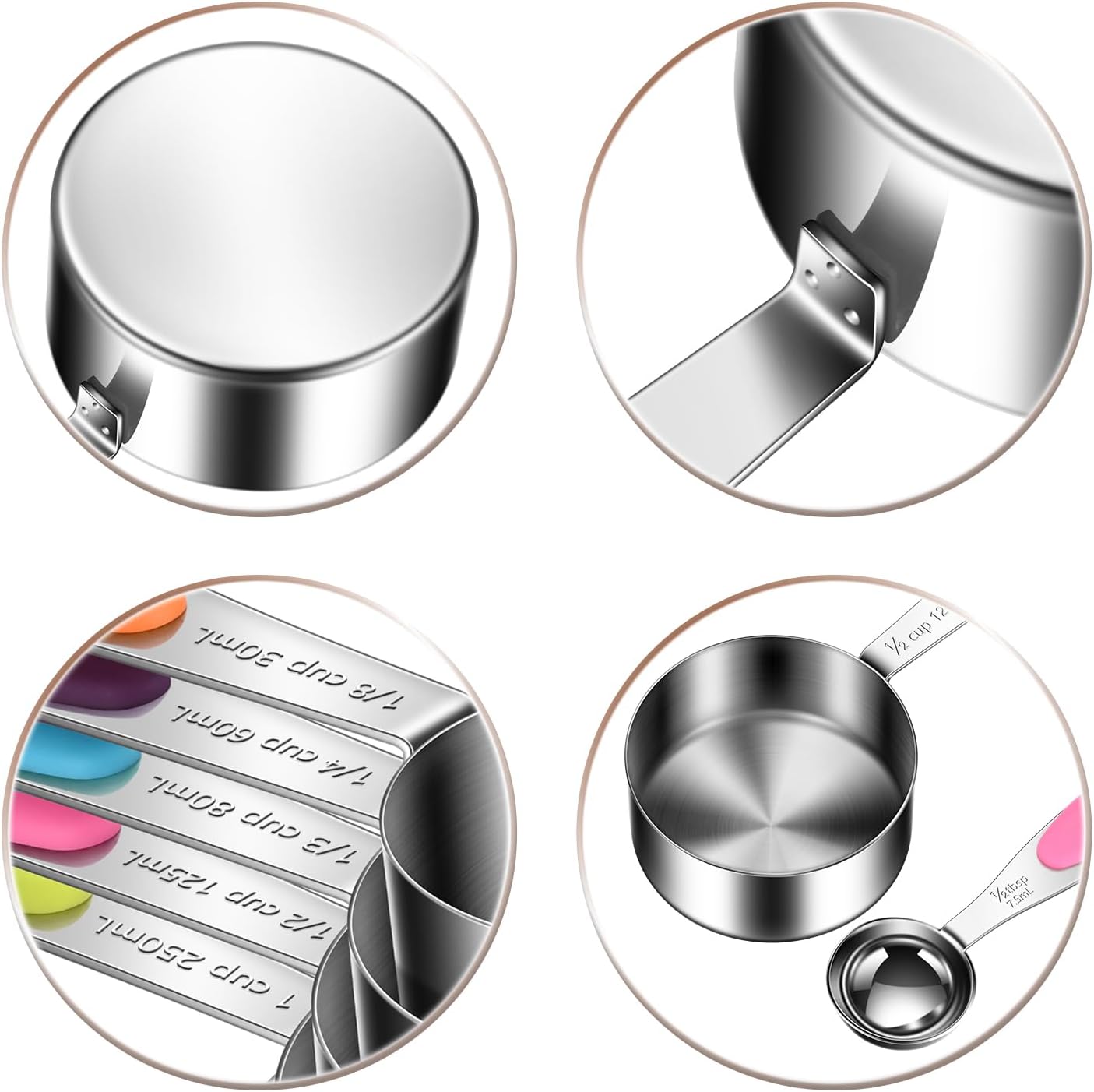 Measuring Cups and Spoons Set 304 Stainless Steel Measuring Spoons Liquid Measuring Cups, Metric and US Measurements, Stackable Cups and Spoons, Fits for Measuring Dry and Liquid Ingredients