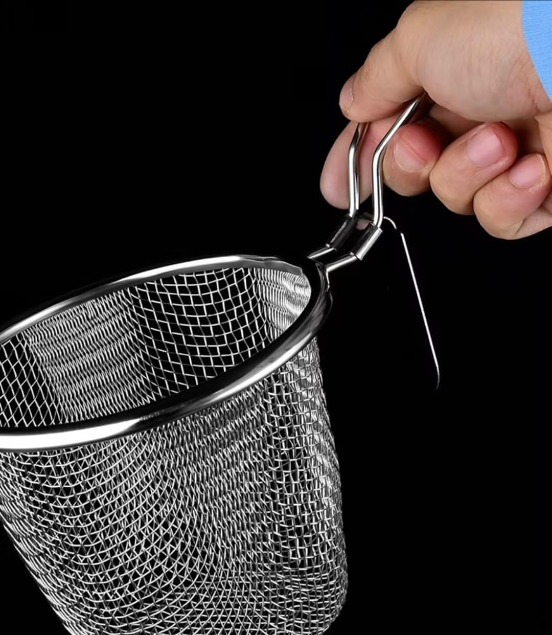 Stainless Steel Pasta Basket, Fine Mesh Strainer with Handle, Mesh Spider Food Dumpling Noodle Strainer Food Strainers (Silver)