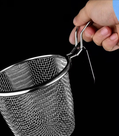 Stainless Steel Pasta Basket, Fine Mesh Strainer with Handle, Mesh Spider Food Dumpling Noodle Strainer Food Strainers (Silver)