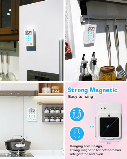 BaldrTherm Digital Kitchen Timer, Magnetic Waterproof Countdown Timer for Cooking, Shower, Workout, Classroom, Hair Color Processing, White.