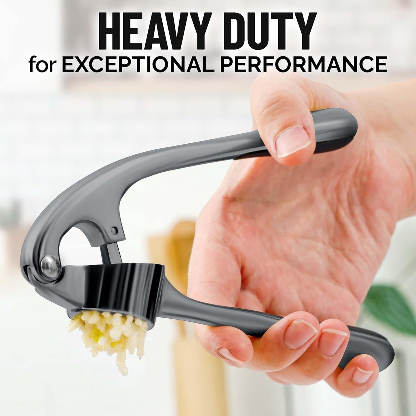 Zulay Kitchen Premium Garlic Press Set - Rust Proof Professional Garlic Mincer Tool - Easy-Squeeze, Easy-Clean with Soft, Ergonomic Handle - Silicone Garlic Peeler & Brush (Silver)