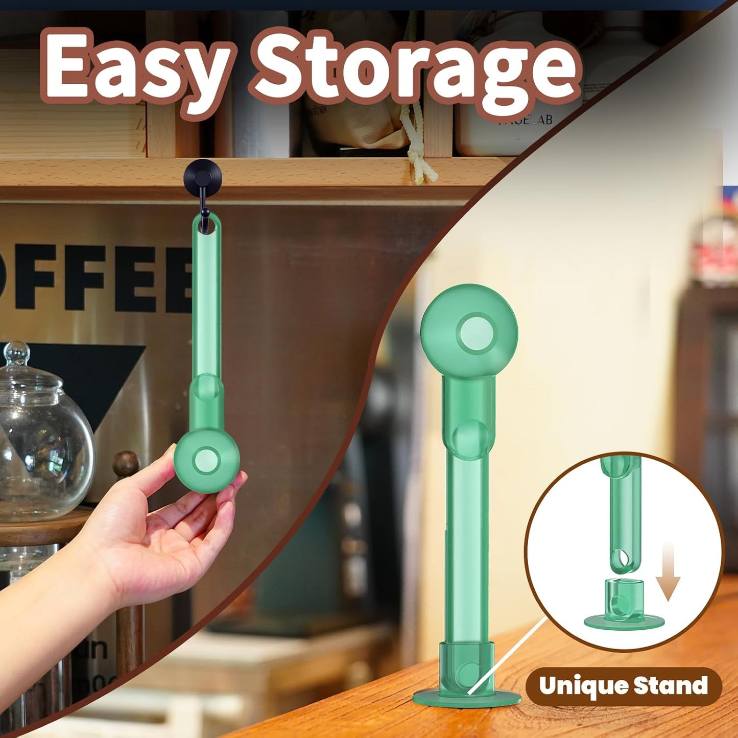 Coffee Scoop with Funnel for Ground Coffee, Protein Powder & Tea, for Reusable K Cup Refiller, 2TBSP Mess-Free, Funnel Design Prevents Spills (Black, 1-Pack)