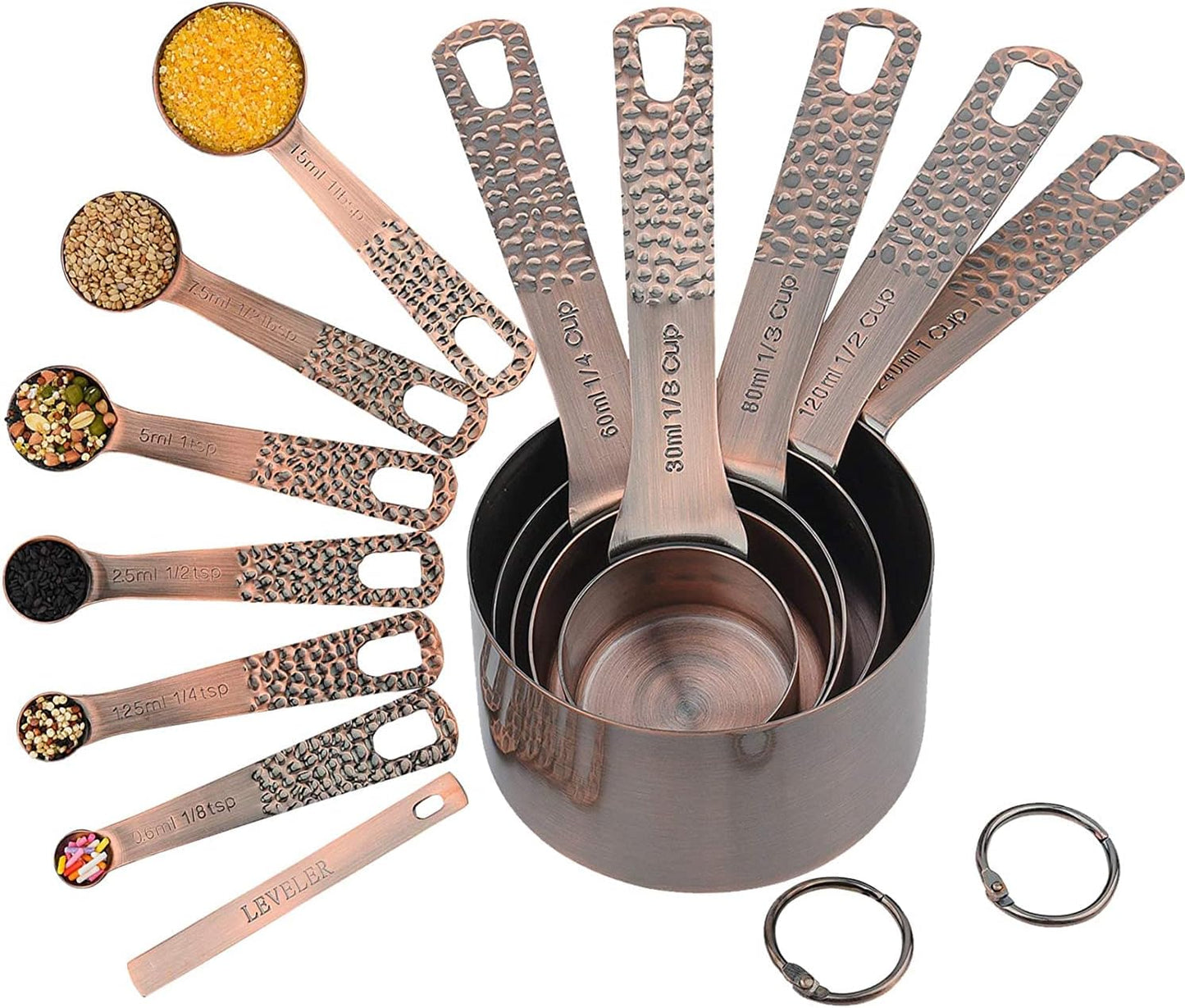 Measuring Spoons Set, 18/8 Stainless Steel Measuring Spoons Set for Dry&Liquid, Metal Metric & US Measuring Spoon with 1 Leveler and Locking Ring for Kitchen & Baking