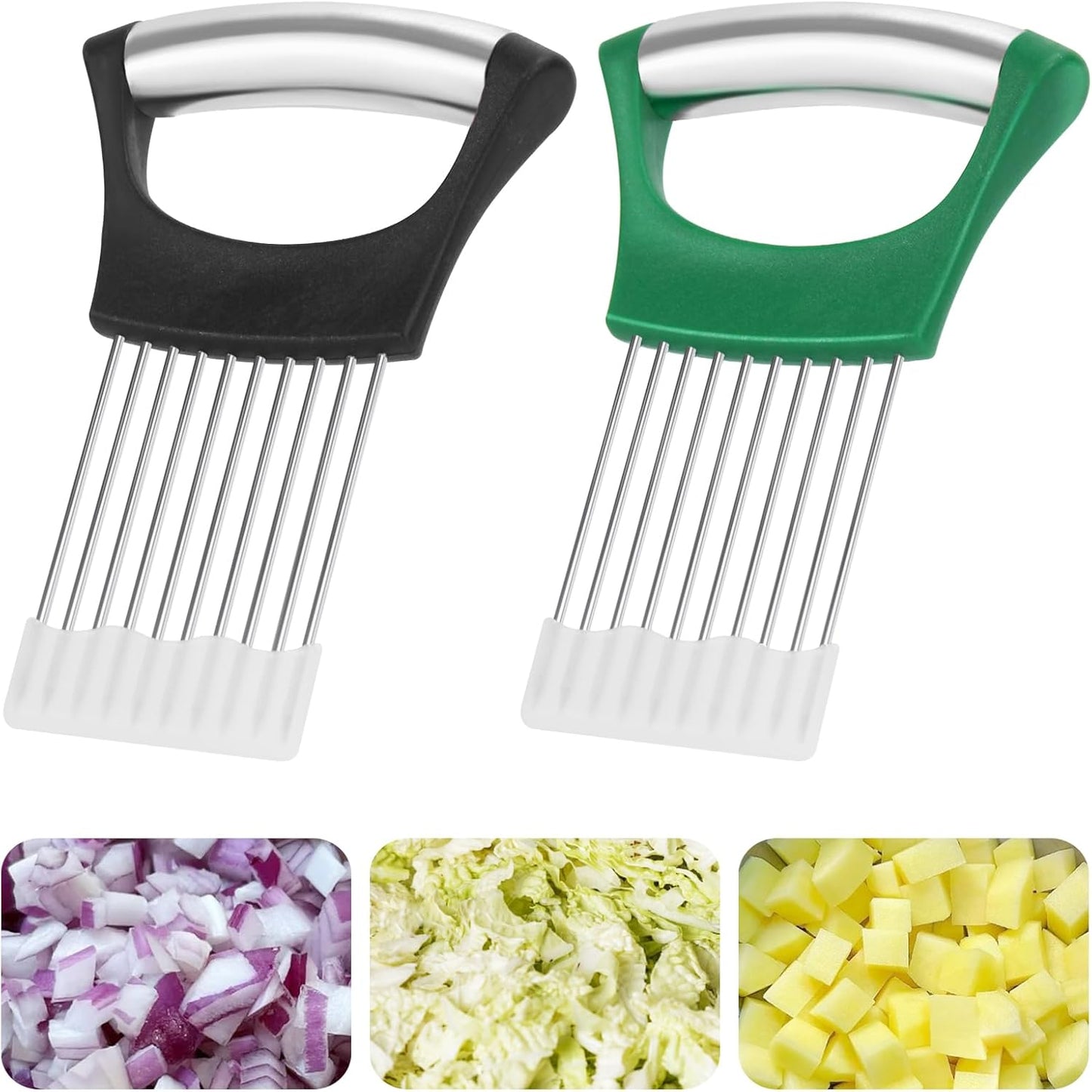 2PCs Stainless Steel Onion Slicer Holder, Onion Cutter Holder for Slicing of Onions,Tomatoes,Avocados,Eggs and Other Vegetables,KItchen Utensils (Orange & Black)
