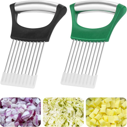 2PCs Stainless Steel Onion Slicer Holder, Onion Cutter Holder for Slicing of Onions,Tomatoes,Avocados,Eggs and Other Vegetables,KItchen Utensils (Orange & Black)