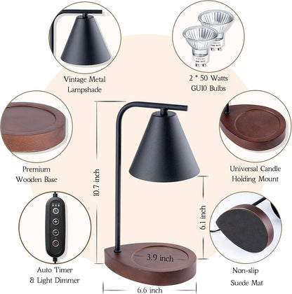 Marycele Candle Warmer Lamp with Timer & Dimmer - Mothers Day Gifts for Women Mom Her, Aesthetic Office Home Decor, Adjustable Height Wax Melter for Candle Jar & 3-Wick Candles (2 Bulbs Included)